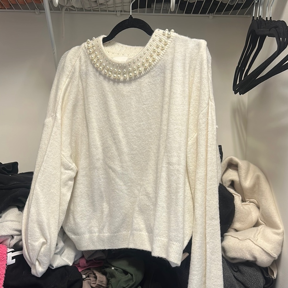 H&M Cream Sweater with Pearl Detailing